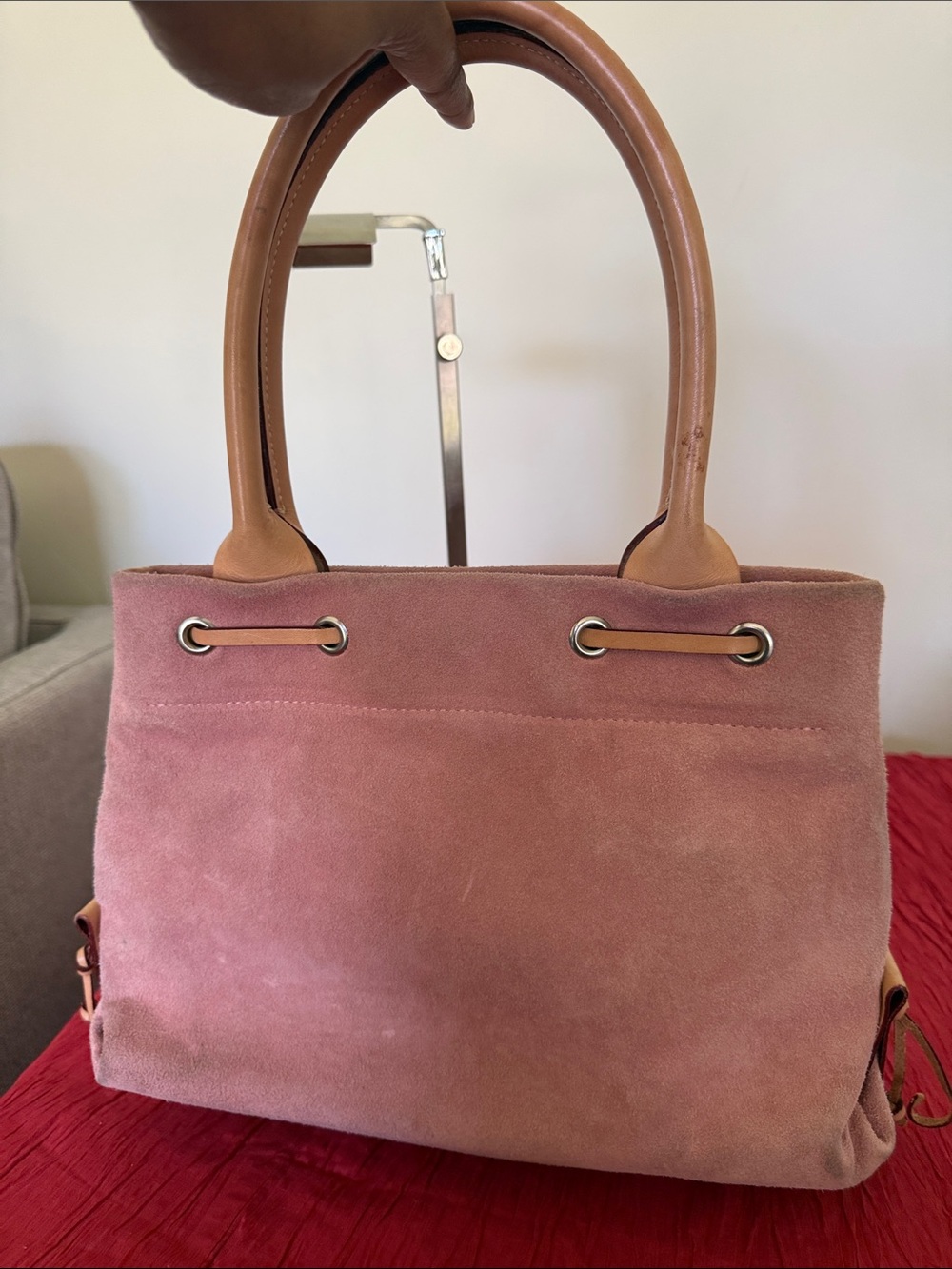 Dooney & Bourke Dusty Rose Suede Tote with Tan Leather Trim - Picture 8 of 16